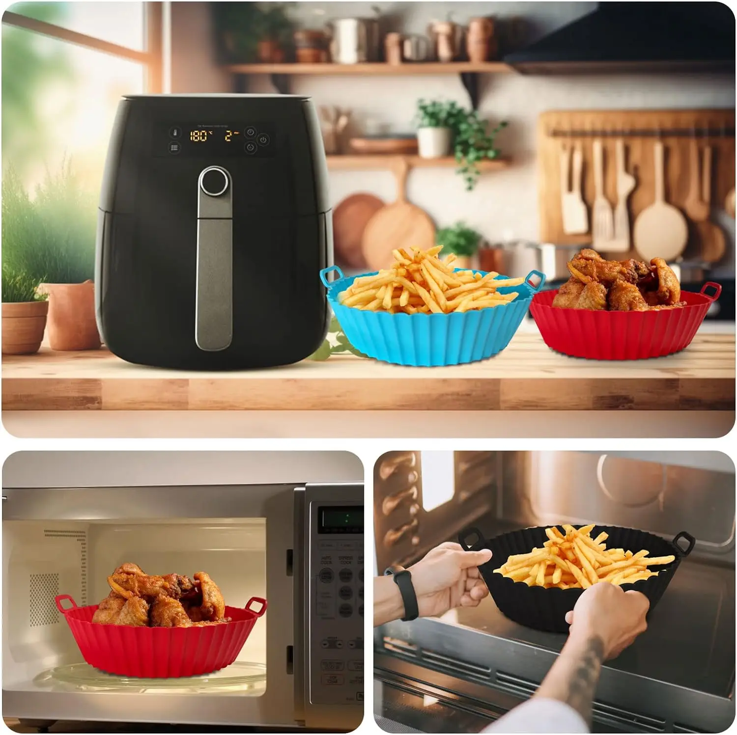 Air Fryer Tray Silicone Mold for Air Fryer Liner Basket Reusable Oven Baking Tray Non-Stick Pizza Grill Pan Kitchen Accessories