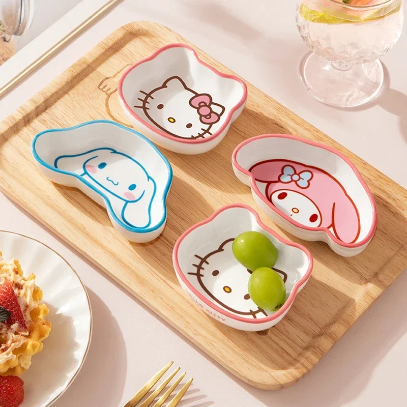 

Sanrio Kawaii Hello Kitty Ceramic Dip Dish My Melody Cinnamoroll Anime Cartoon Household Seasoning Pickle BBQ Plates Tablewares