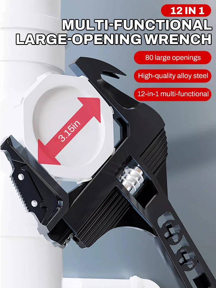 

Alloy Short Handle Wrench，Big Opening Ratchet Wheel Adjustable Bathroom Wrench for Maintaining Bathroom Piping Facilities