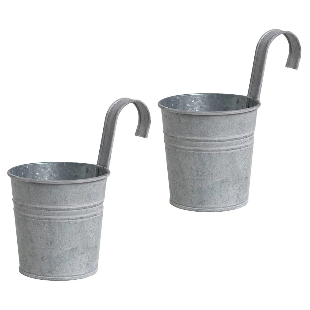 

2 Pcs Old Tin Flower Bucket Simple Plant Pot Vintage Planting Container Detachable Hook Flowerpot Iron