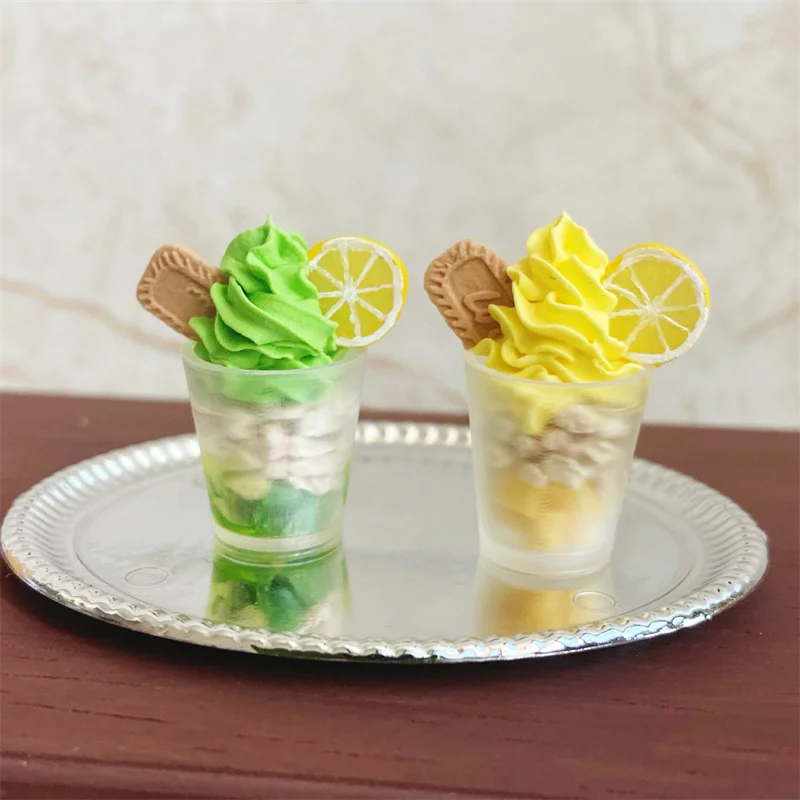 1Pcs Miniature Dollhouse Food Lemon Fruit Oatmeal Cup Ice Cream Mini Snack Simulation Drink Kitchen Decorative Accessories Toy