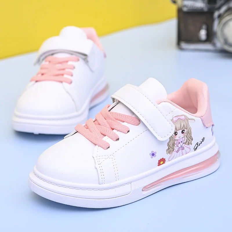 Children\'s Little White Shoes Girls\' Sweet Cute Princess Shoes Spring and Autumn Casual Sneakers Waterproof Student Board Shoes