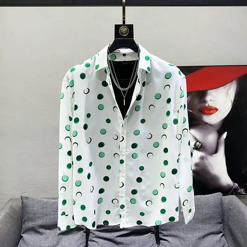 

Long Sleeve Dot Shirts Men Japanese Handsome Kpop Stylish Camisa Students Teens Harajuku Clothing Popular Fashion New H42