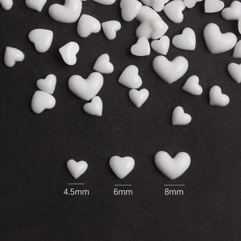 100pc White Ceramic Heart Shape Nail Art Decorations DIY 3D Nail Charms Design Beads 6/8Mm