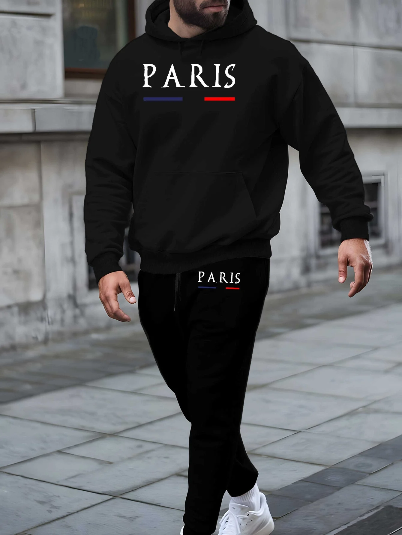 Paris Autumn/Winter Hoodie Set: New Men's Trendy Printed Hoodie, Casual Sports Top, Men's Sports Pants, Sports Set
