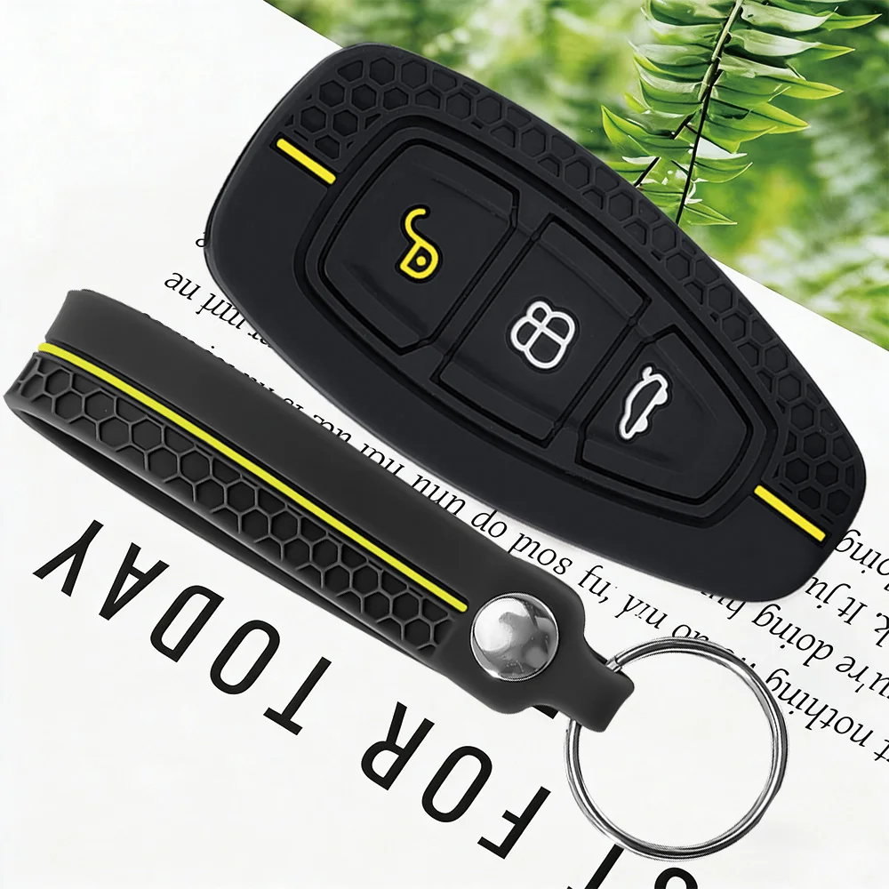Premium Silicone Car Key Case Cover With Keychain-For Ford ST Line Fiesta Focus Mondeo Ecosport Kuga Edge Escape  Accessories