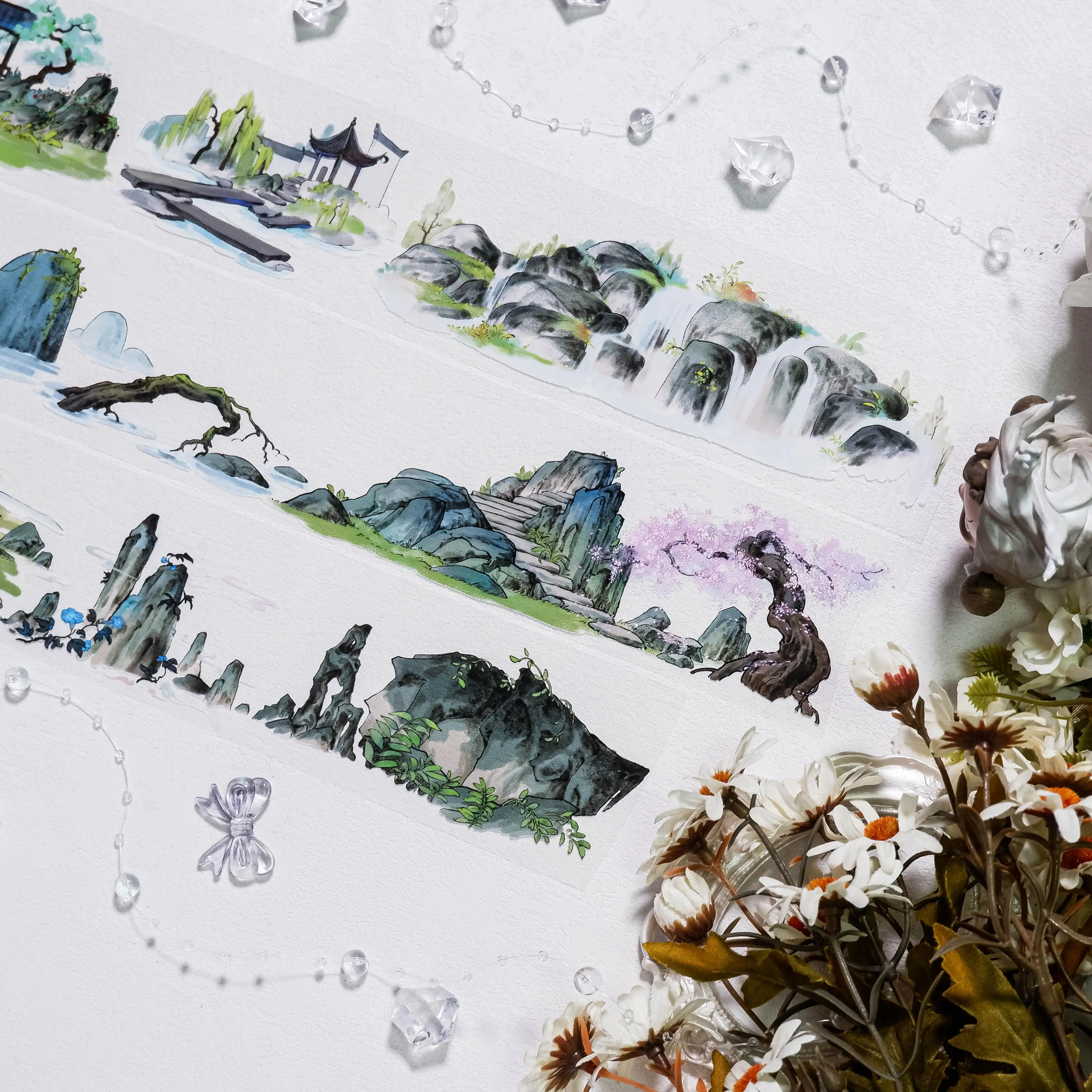 Muxiyuan, Tape PET Garden Landscaping Bridge Dead Tree Pond National Wind Collage Card Diy