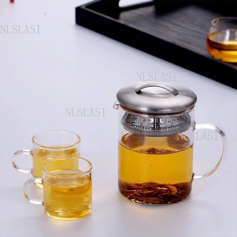 Heat Resistant Glass Teapot Set With Stainless Steel Infuser Transparent Tea Kettle With 4 Glass Cups Kung Fu Tea Ceremony
