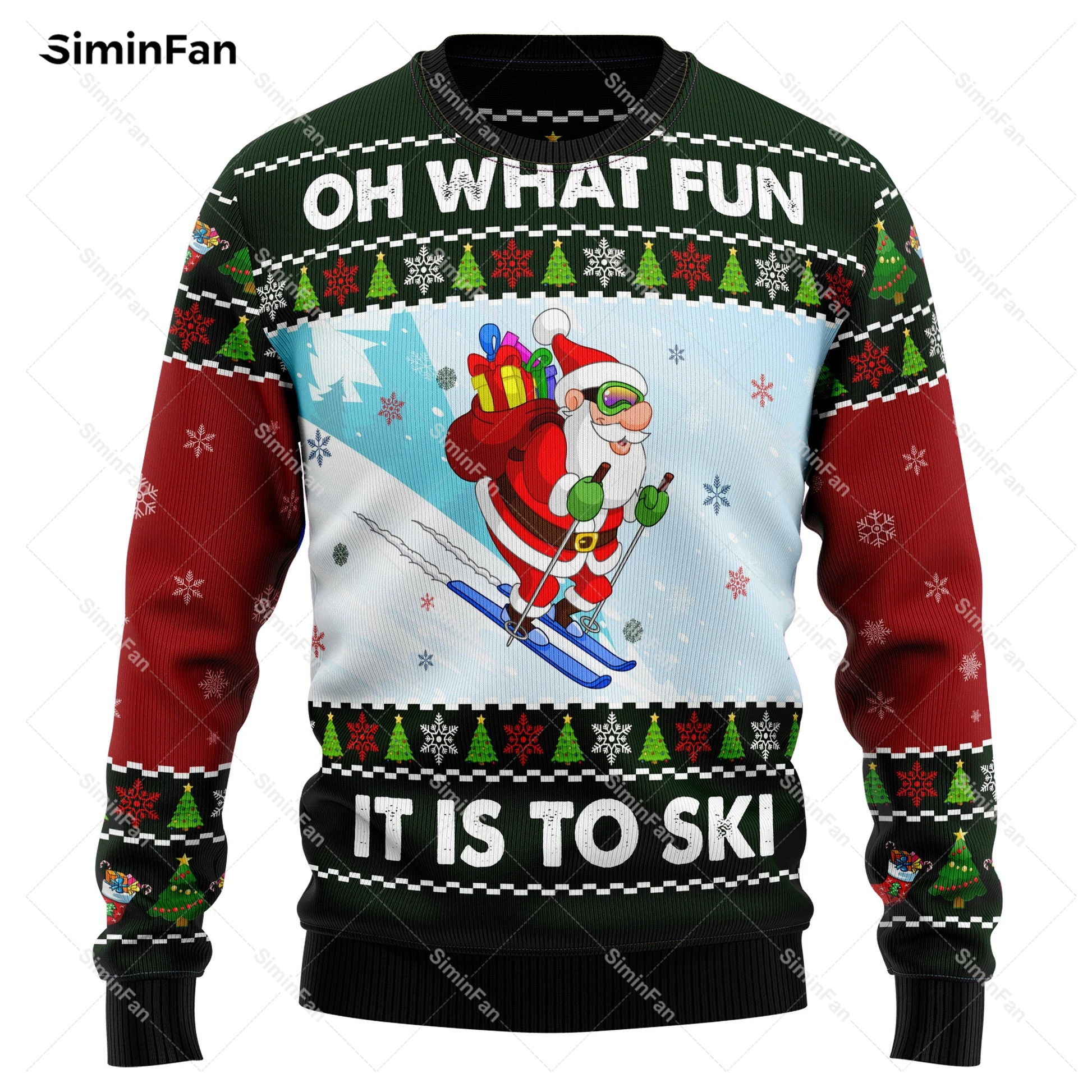 

Santa Claus Skiing Ugly Christmas Sweater 3D Printed Men Pullover Sweatshirt Long Sleeve Shirts Coat Unisex Outwear Streetwear 1