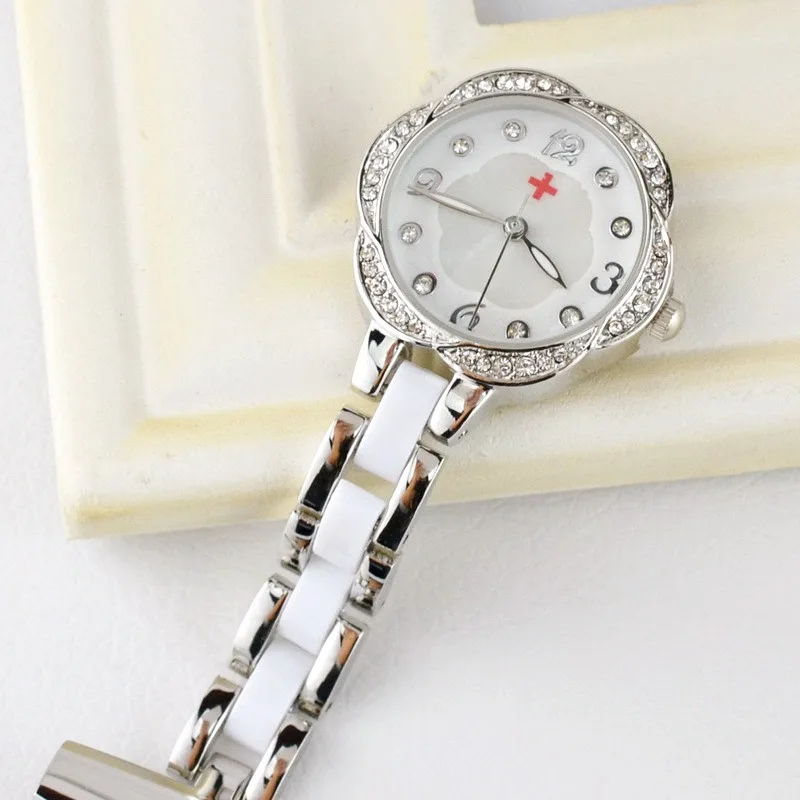 Jewelled Nurse Pocket floral shape Watch Quartz Doctor Watch Luminous Brooch Pendants Medical Watch Vintage Clock Hospital Gift