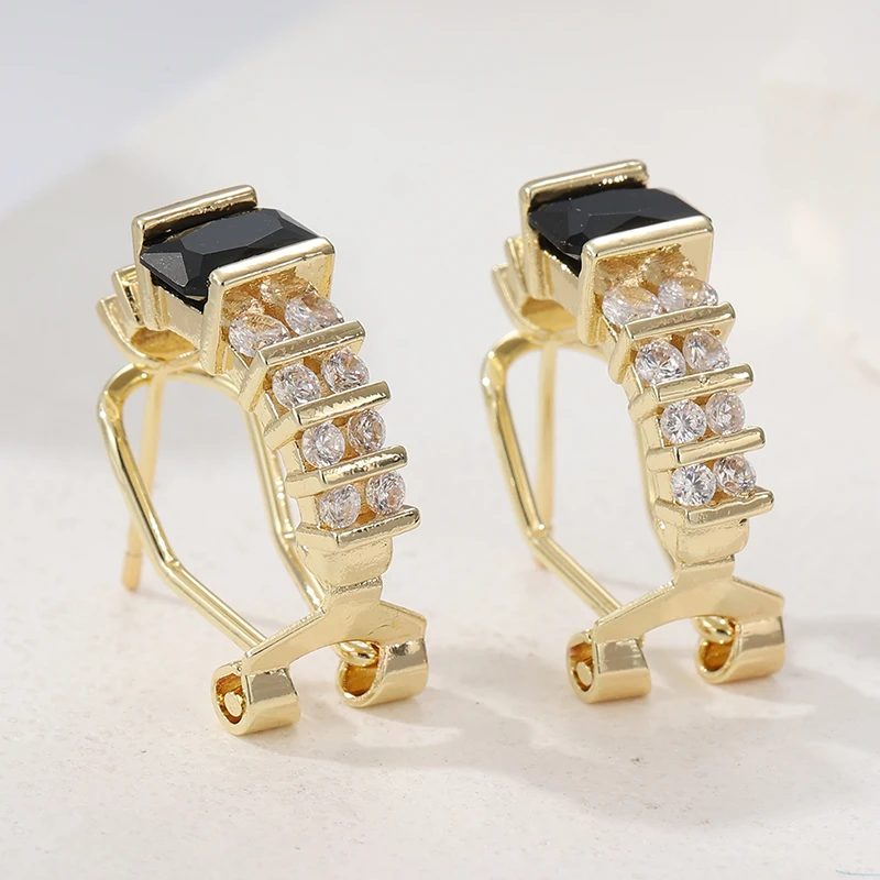 Ethnische Goldfarben Damen-Ohrringe Vintage-Design Metall mit Eingelegtem Schwarz-Weißem Zirkon Creolen für Frauen – Detail 4