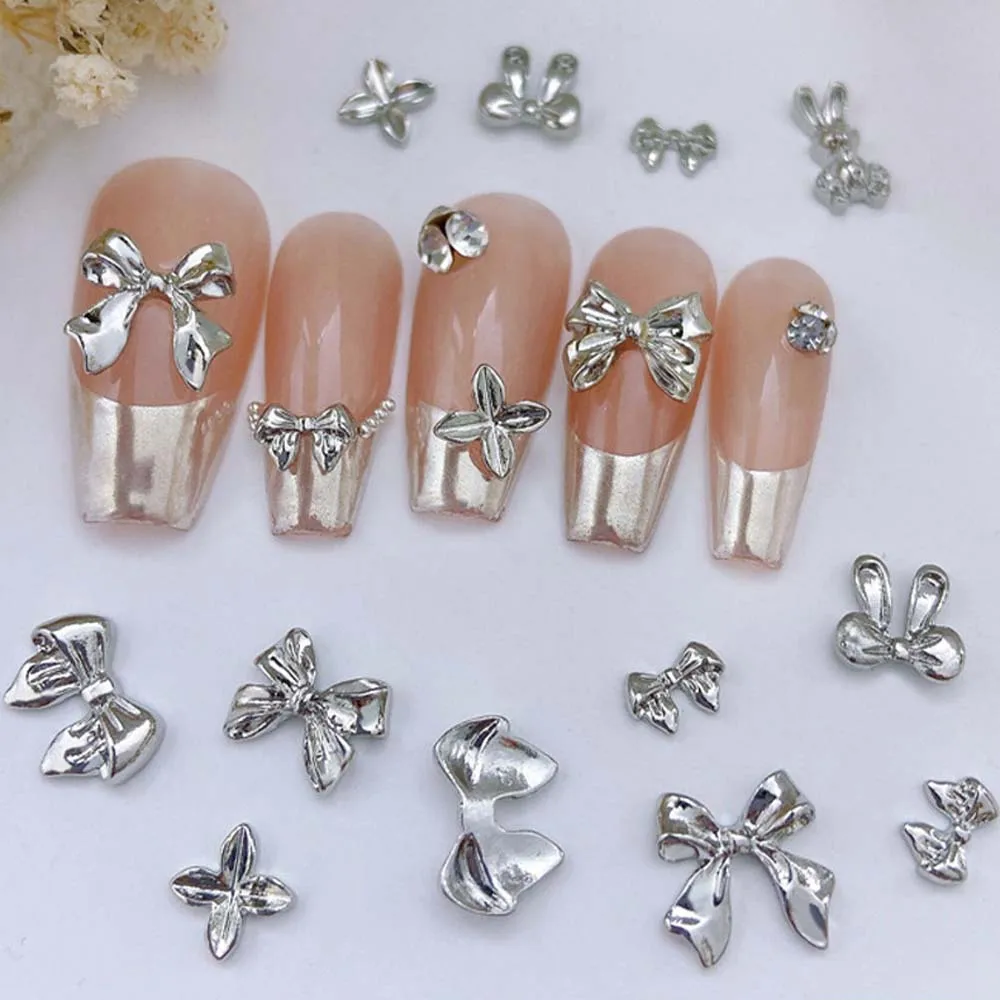 20 pçs arcos de metal prata arte do prego charme liga 3d prata/ouro bowknot fita peças decoração do prego diy acessórios manicure luxo