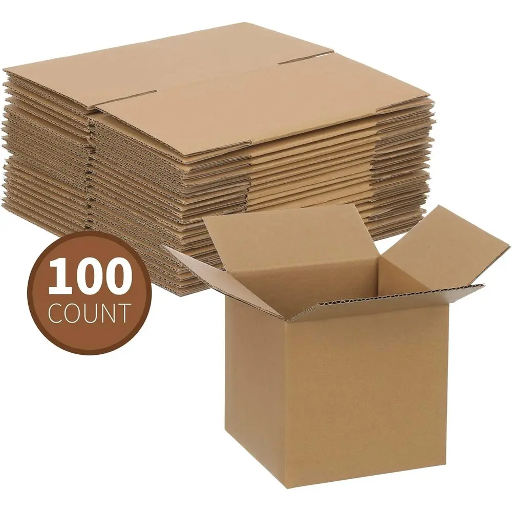 100 Pack 5x5x5 Inch Small Cardboard Shipping Boxes, Corrugated for Mailing and Packing, Brown