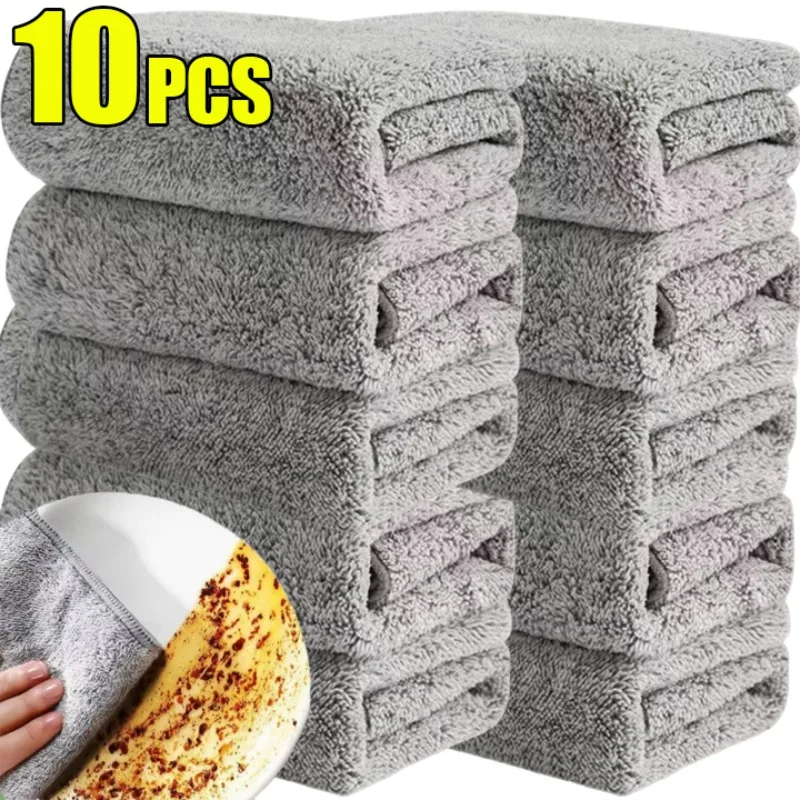 Bamboo Charcoal Cleaning Towel Kitchen Microfiber Cloth Rags Super Absorbent Non-Stick Oil Soft Dish Wipe Household Clean Towel