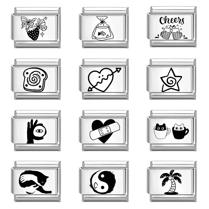 1pc Original Heart Hand Bread Cup Cat Fish Personality Italian Charm Links Fit 9mm Bracelet Stainless Steel Jewelry Making DIY gallery 3