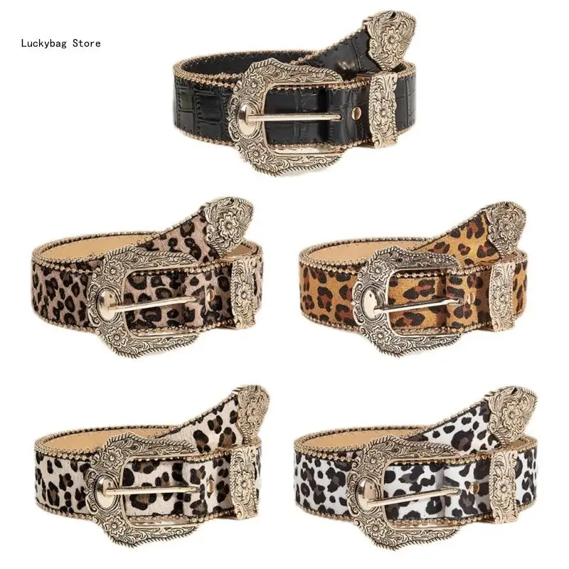 

Popular Leopard Belt for Female Male Pin Buckle Waistband Ethnic Waistbelt Engraved Buckle Belt All Matching Waist Belt