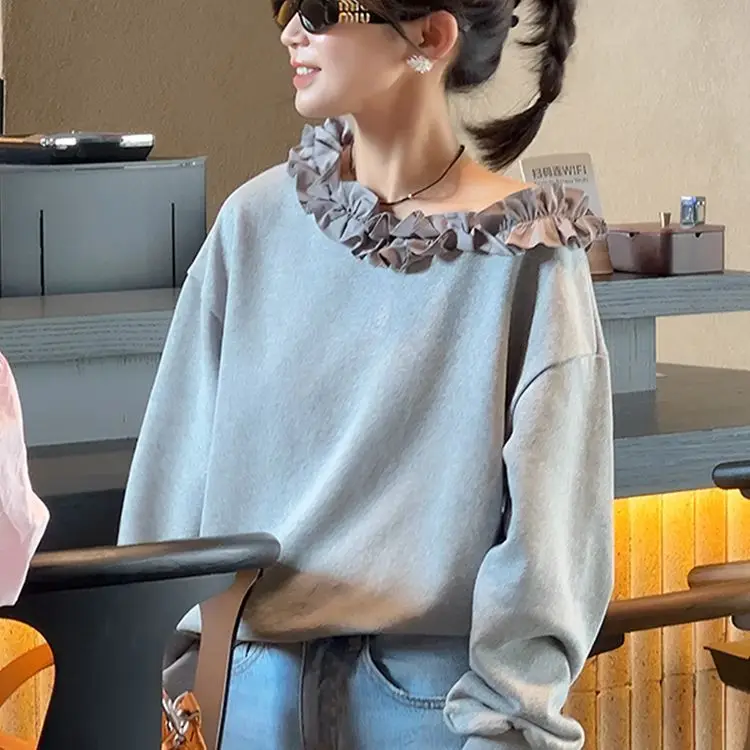 

Женские толстовки с украшением для юниоров, антихолодные, в массивные полоски, флокированные, молодежные, для колледжа, унисекс, с цветными блоками, для бойфренда, с длинными рукавами