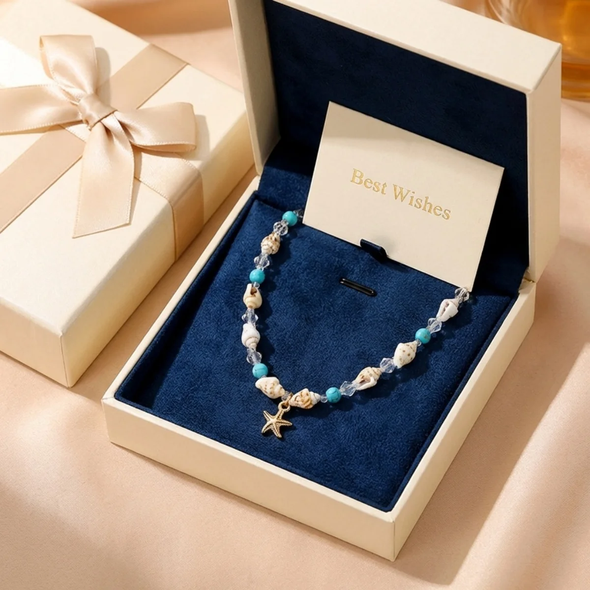Metall-Seestern-Muschel-Anhänger-Halskette für Damen und Herren, Kristall-Reisperlen-Choker, Bohemian-Strandurlaub, Sommerparty-Schmuck – Detail 13