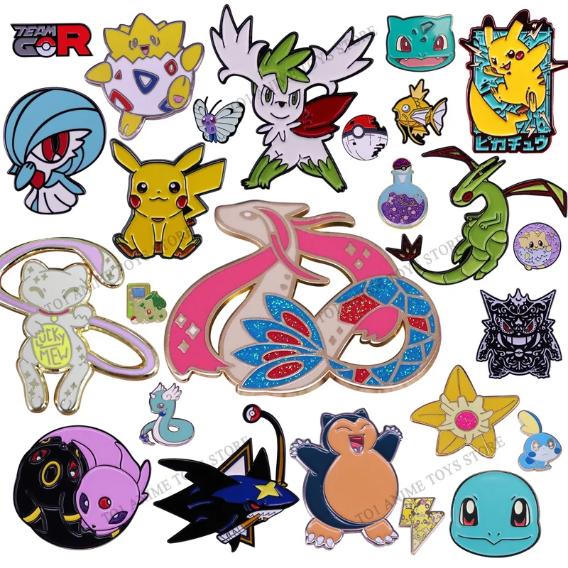 Pokemon Brooches Anime Figures Charizard Mew Metal Brooch Badge Toys Pikachu Gengar Decoration Accessories Cartoon Pin Kids Gift