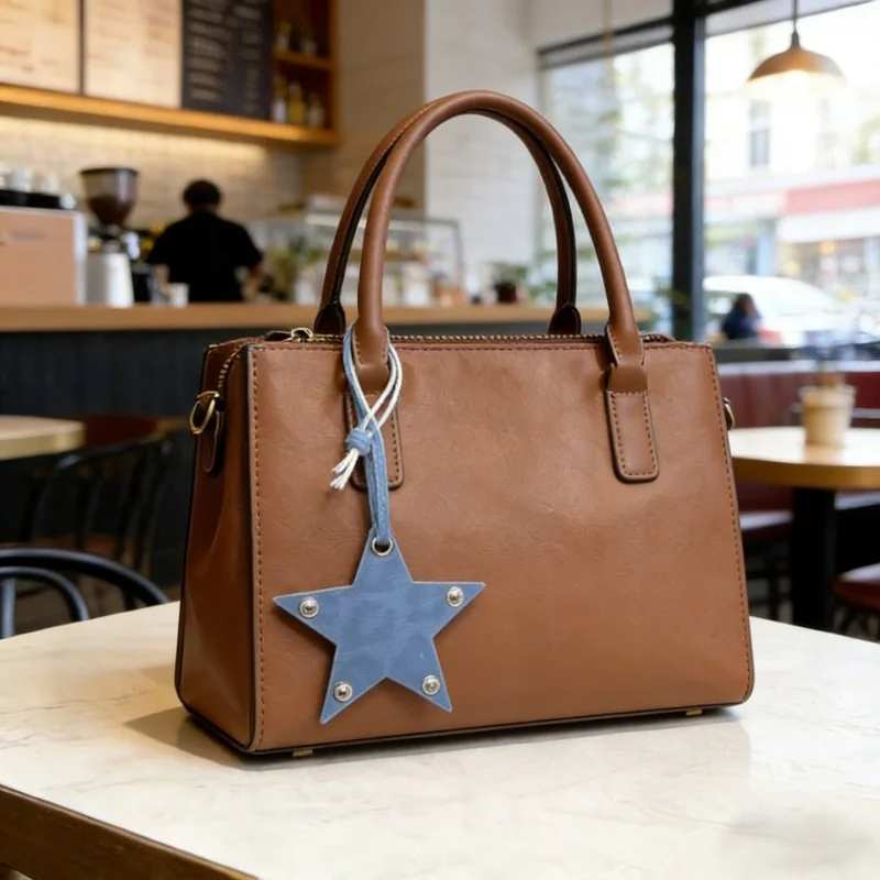 Pu Leather Creative Leopard Print Nail Five-pointed Star Bag Decoration Pendant, Key Pendant, Bag Accessories