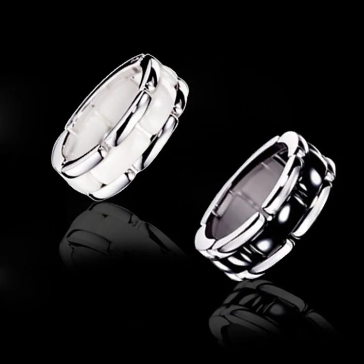 High Quality Wide Single Row Zircon Black And White Ceramics Rings For Man And Women Fashion Jewelry LR011