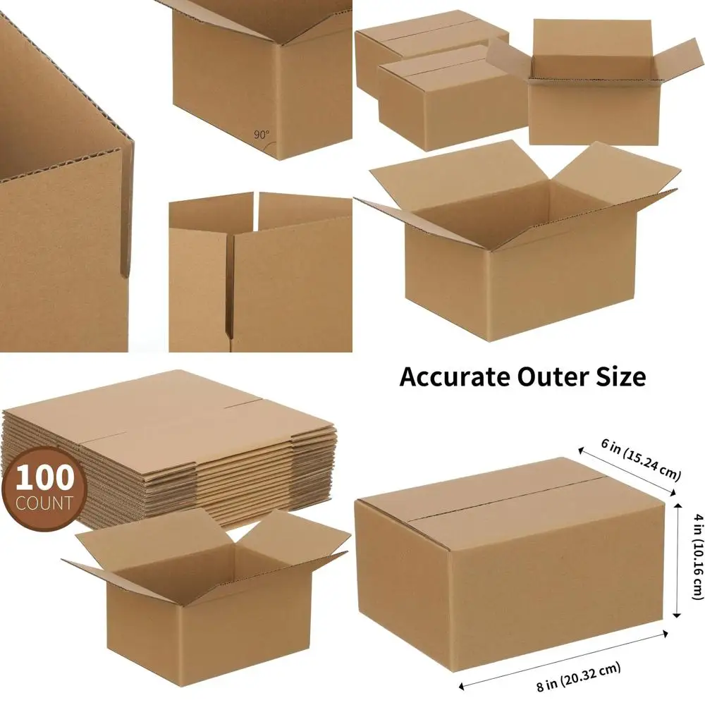 

100 Pack 8x6x4 Inch Small Brown Cardboard Shipping Boxes for Mailing and Packing