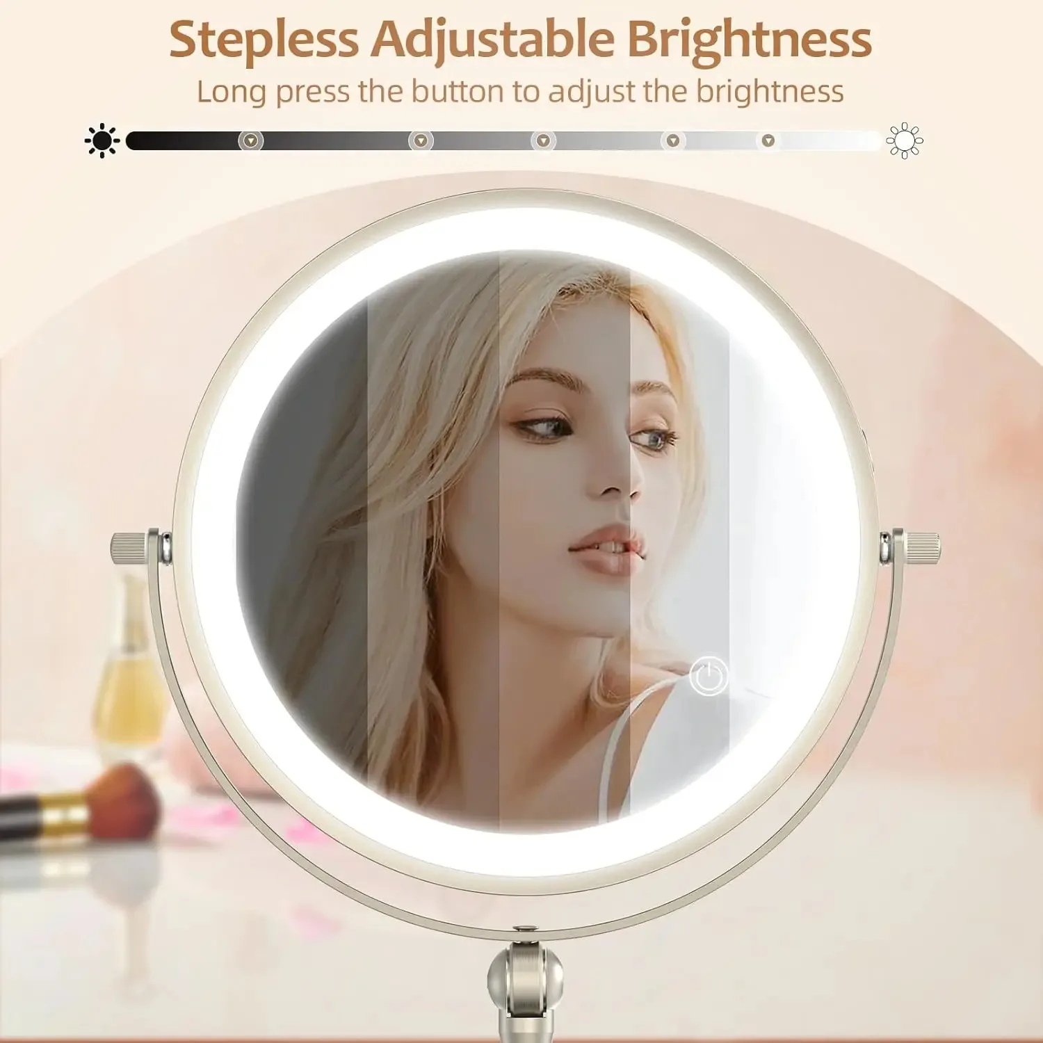 10x vergrotende 9-inch make-upspiegel met licht Dubbelzijdig in hoogte verstelbaar Grote verlichte make-upspiegel LED make-upspiegel