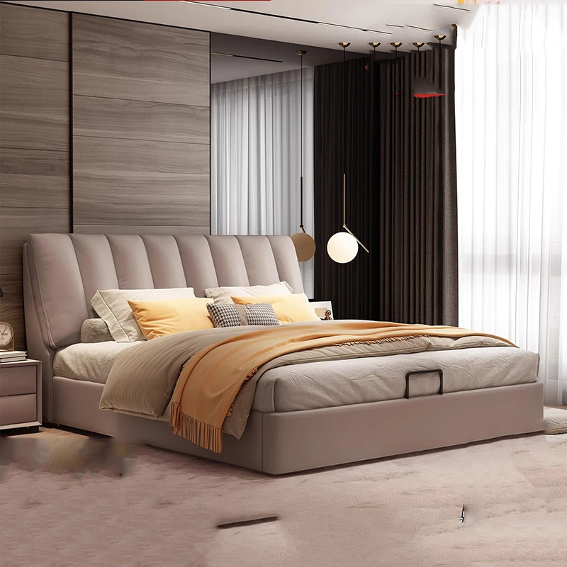 

Leather Storage Bed Luxury Aesthetic Minimalist Modern Bed Unique Bedroom Double Cama De Lujo Para Dormitorio Furniture