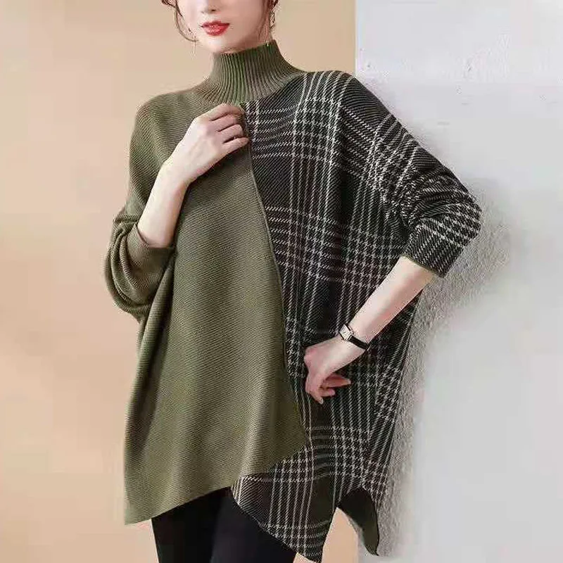 Casual Patchwork Rollkragen Pullover Starke Lose-passend Mode Trends frauen Kleidung Herbst Winter Koreanische Pullover Gnade