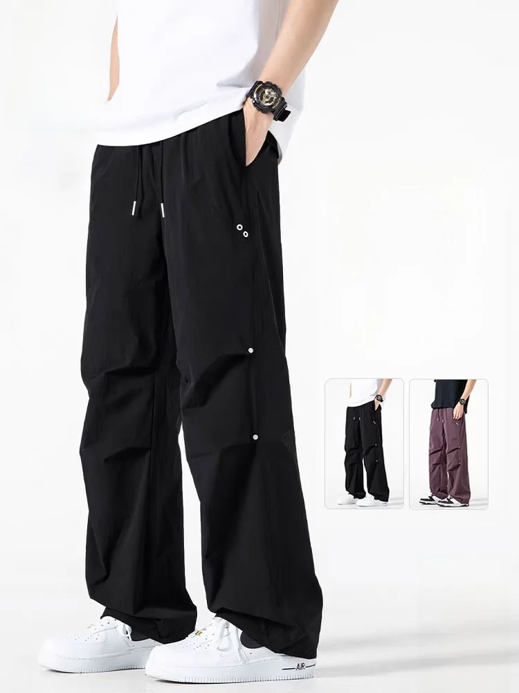 

Outdoor Paratrooper Casual Pants Men Summer Thin American Trend Rivet Straight Leg Pants Loose Fit Polyester Fiber