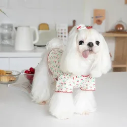 Cute Pet Winter Cherry Basecoat Dog Home Cute Cherry Pet Clothing Dog T-shirt Pet Clothing Teddy Clothing Designer Puppy Clothes