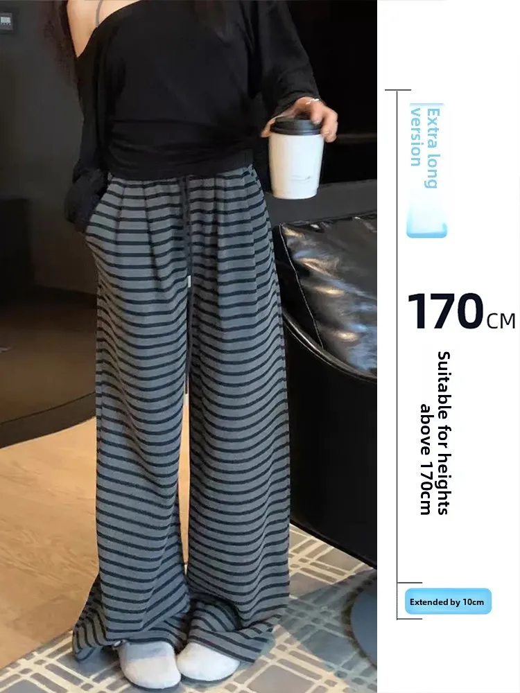 

ay Striped Wide Leg Pants Women's Early Spring Tall Loose Versatile Walking Casual Pants Lazy Sle 75 Extended Version