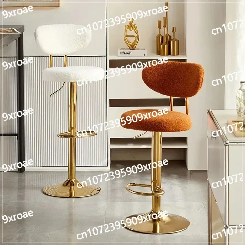 Rotating Lifting Bar Chair High Foot Stool Nordic Gold Leg Backrest Velvet Home Furniture