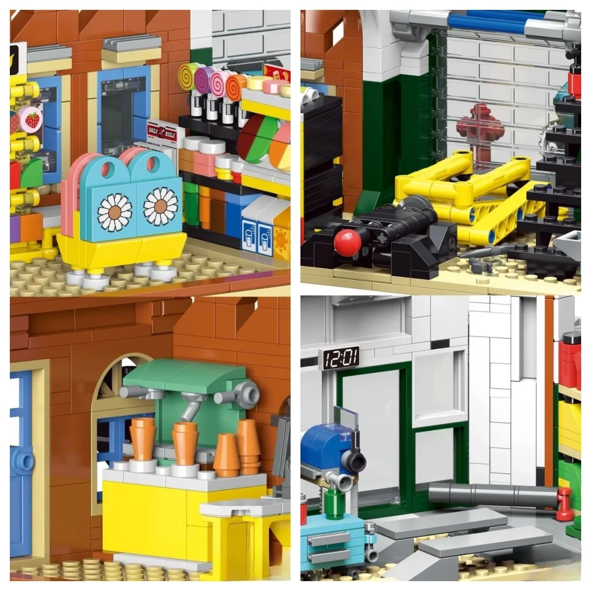 Atelier de réparation automobile 2 en 1, scène de rue créative, assemblage d'architecture, bloc de construction, jouet, petites particules, décoration de la maison