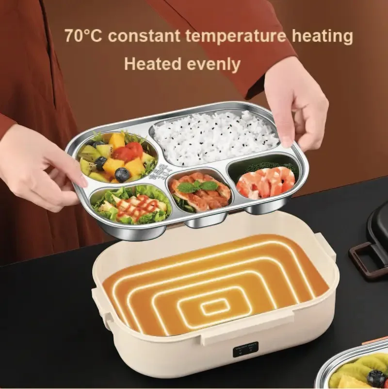 Poratble Water Free Electric Heating Lunch Box Stainless Steel Food Insulation Bento Lunch Box Home Car Keep Warm Lunch Box 1.2L