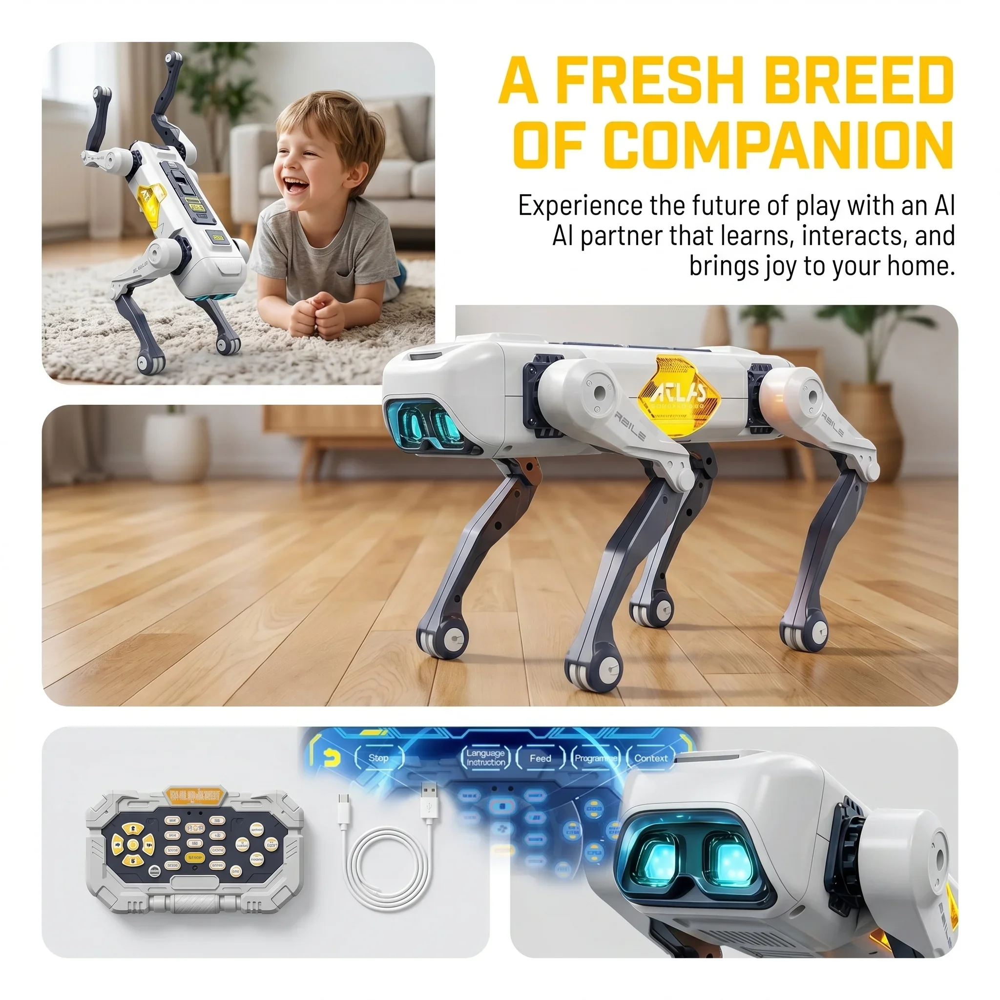 AI Smart Robot Dog, Voice & APP Control, Programming, Dancing, Singing, 1200mAh Battery for Kids Gift & Companion