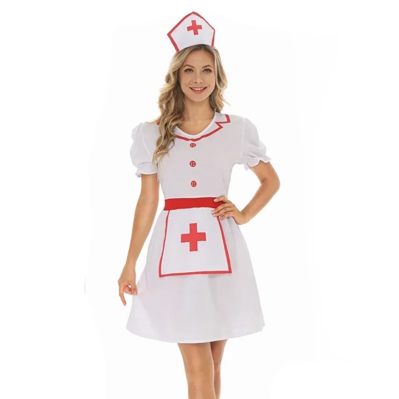 Halloween Costume Ladies Carnival Head Nurse Costume Classic Hospital Uniform Temptation Hairhoop Cosplay Fancy Dress Up Party