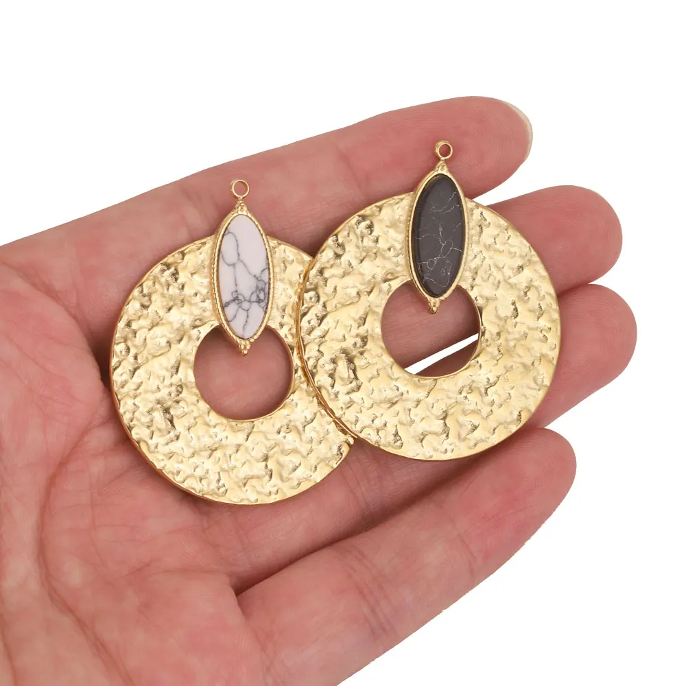 2pcs Natural Stone Stainless Steel Boho Large Round Charms For Jewelry Making Earring Pendants Connectors for DIY Jewelry Making - Image 3