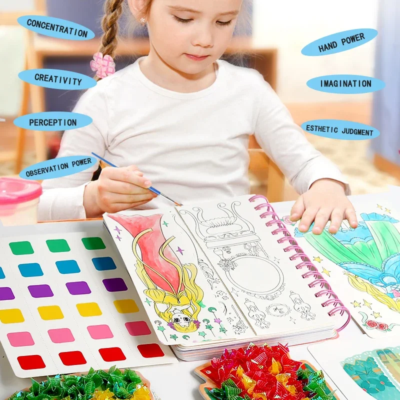 Diy Painting Sticker Ambachtelijk Speelgoed Handgemaakt Porren Schilderij Prinsessenjurk Leuk 2024 Prinses Aankleden Tekening Puzzel Meisjes Geschenken