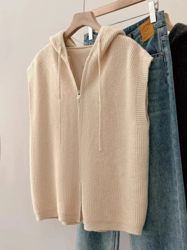 

Новинка зимы 2025: Женский утепленный вязаный жилет-худи больших размеров, верхняя одежда, топ-свитер для повседневной носки, цветной