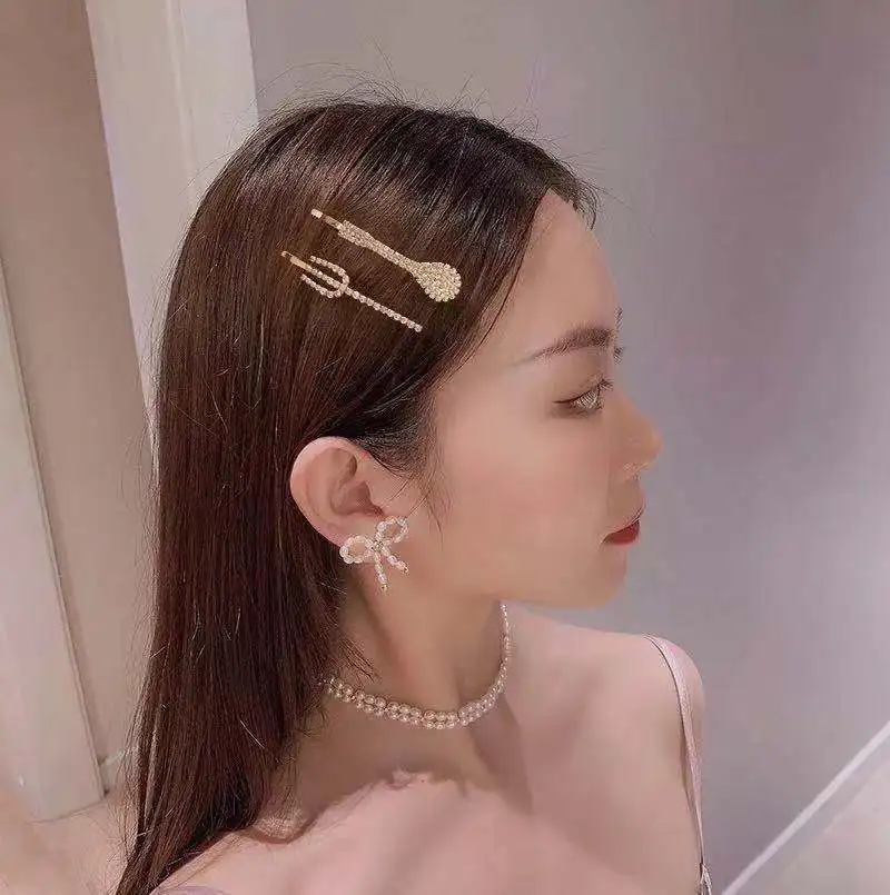 

Gourmet Spoon Fork Hair Clips with Crystal Rhinestones Non-Slip Hairpins for Women Girls Wedding Party Daily Hair Accessories