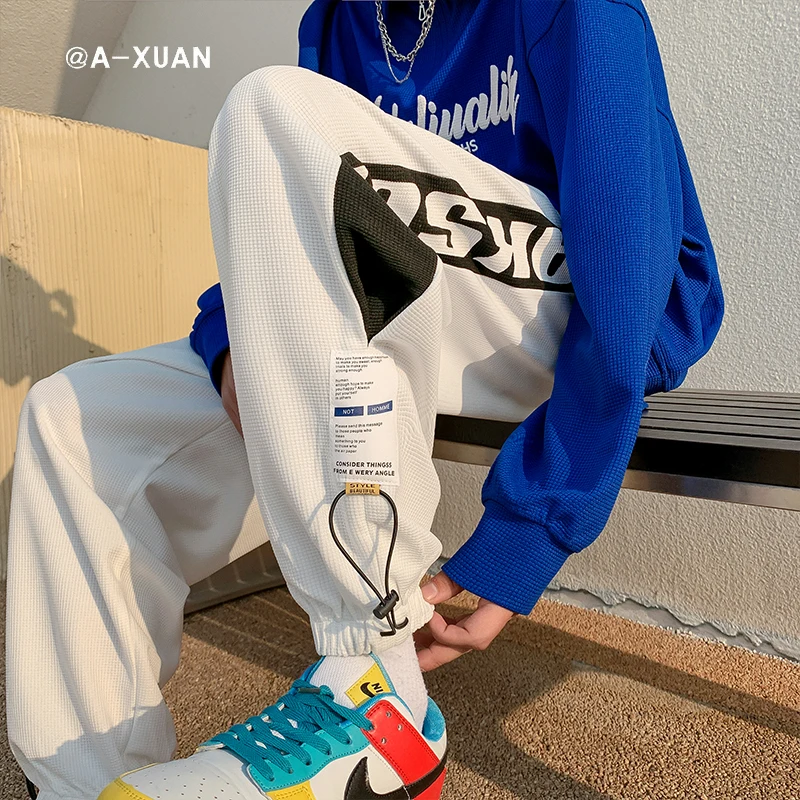 

Свободные белые повседневные брюки с манжетами для мужчин: модные, универсальные, удобные, спортивные, тонкие, на весну-осень