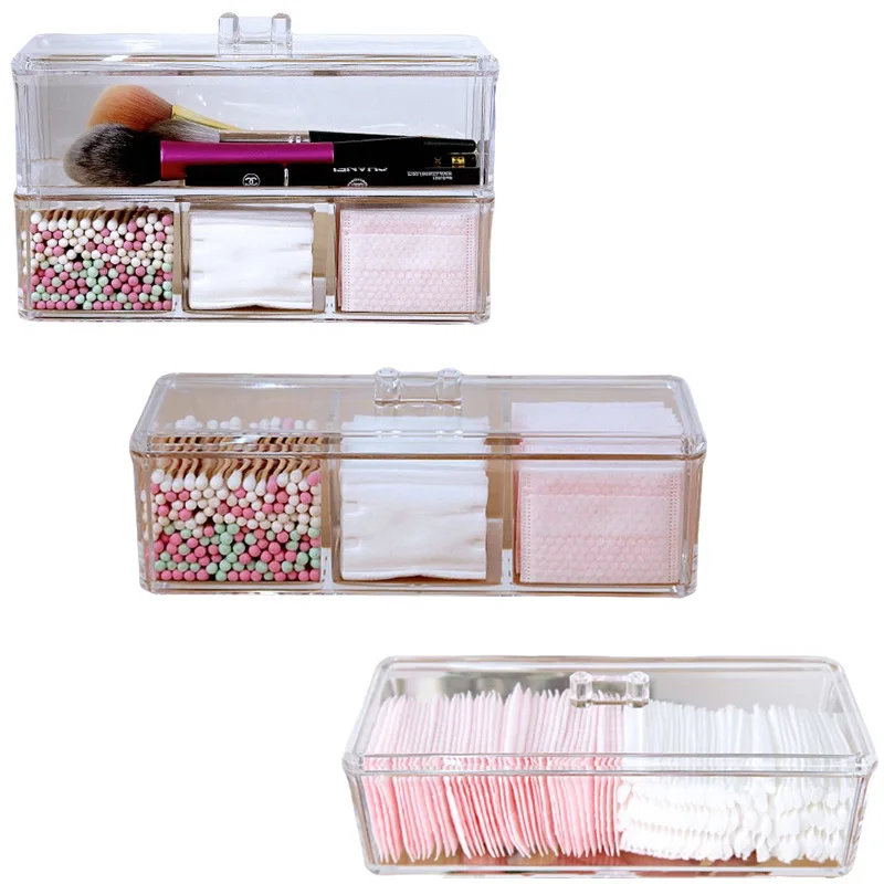 Caja de almacenamiento transparente para bastoncillos de algodón, a prueba de polvo, para maquillaje de escritorio, removedor de maquillaje, línea de palillo de dientes, caja de almacenamiento para bastoncillos