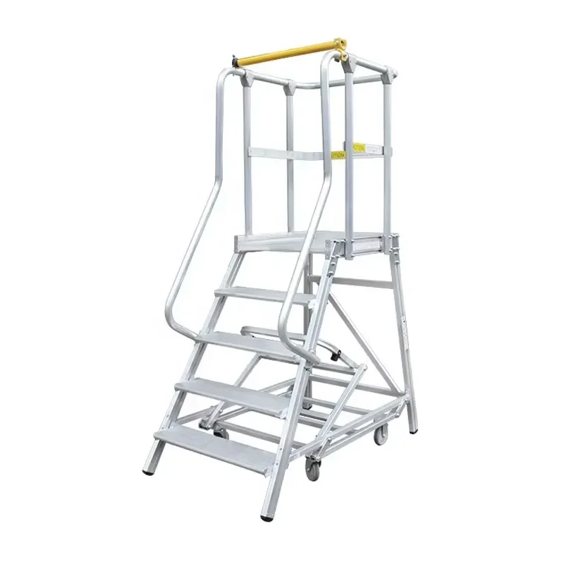 Picture 6: 3 Steps Mobile Safety Stair Work Platform Aluminum Ladder Platform With Retractable Caster System