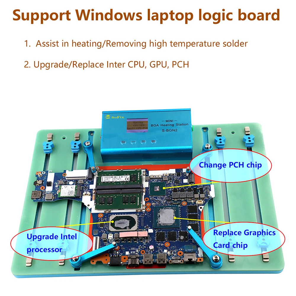 SoFix S-BGN2 Mini BGA Heating Station for Laptop Motherboard Replace the Size of CPU Graphics Card PCH SSD Remove T2 Chip Tools