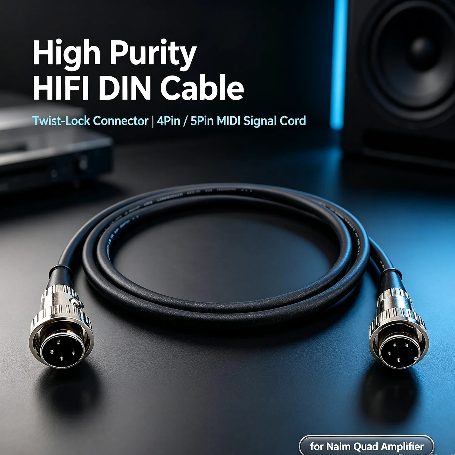 New HIFI Audio Interconnect Cable Twist‑Lock 4Pin 5Pin DIN Male to Male MIDI Signal Cord for Naim Quad Amplifier Audio Player