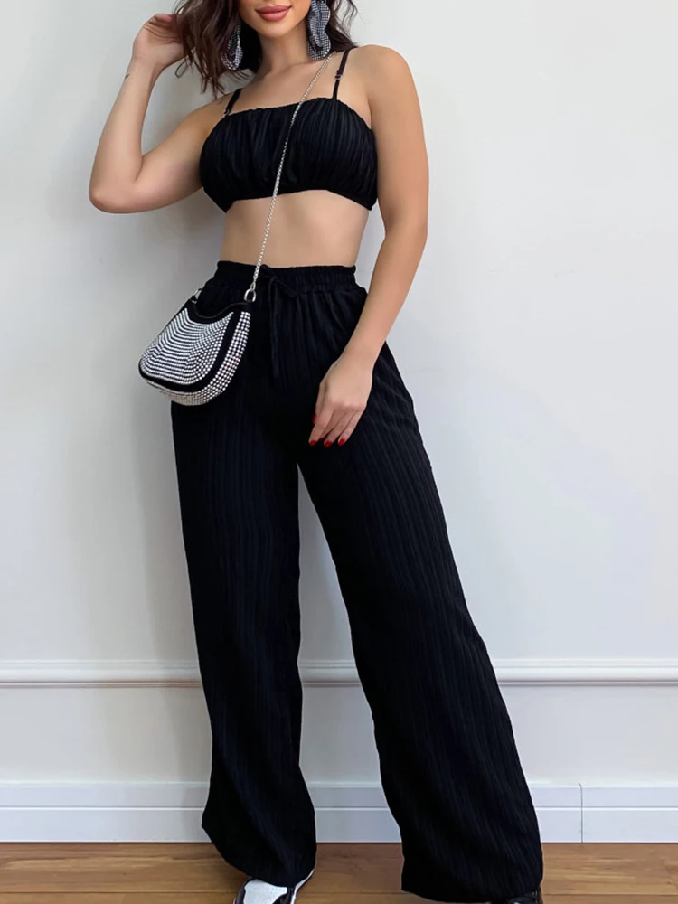 

Female Tank+Long Pants Two Matching Suits Summer Women Sleevleless Slim Casual Solid Outfits Streetwear High Waist Pants 2PC Set