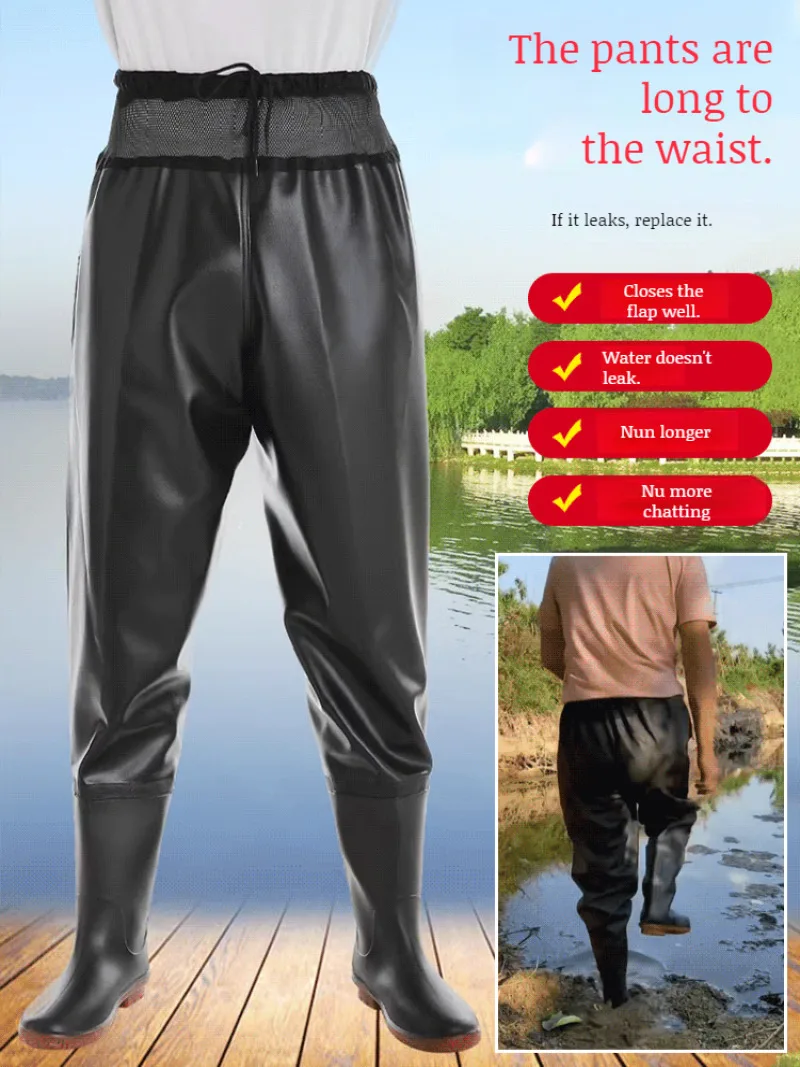 Men\'s and women\'s thickened waterproof waistlength waders ultralight breathable fishing pants