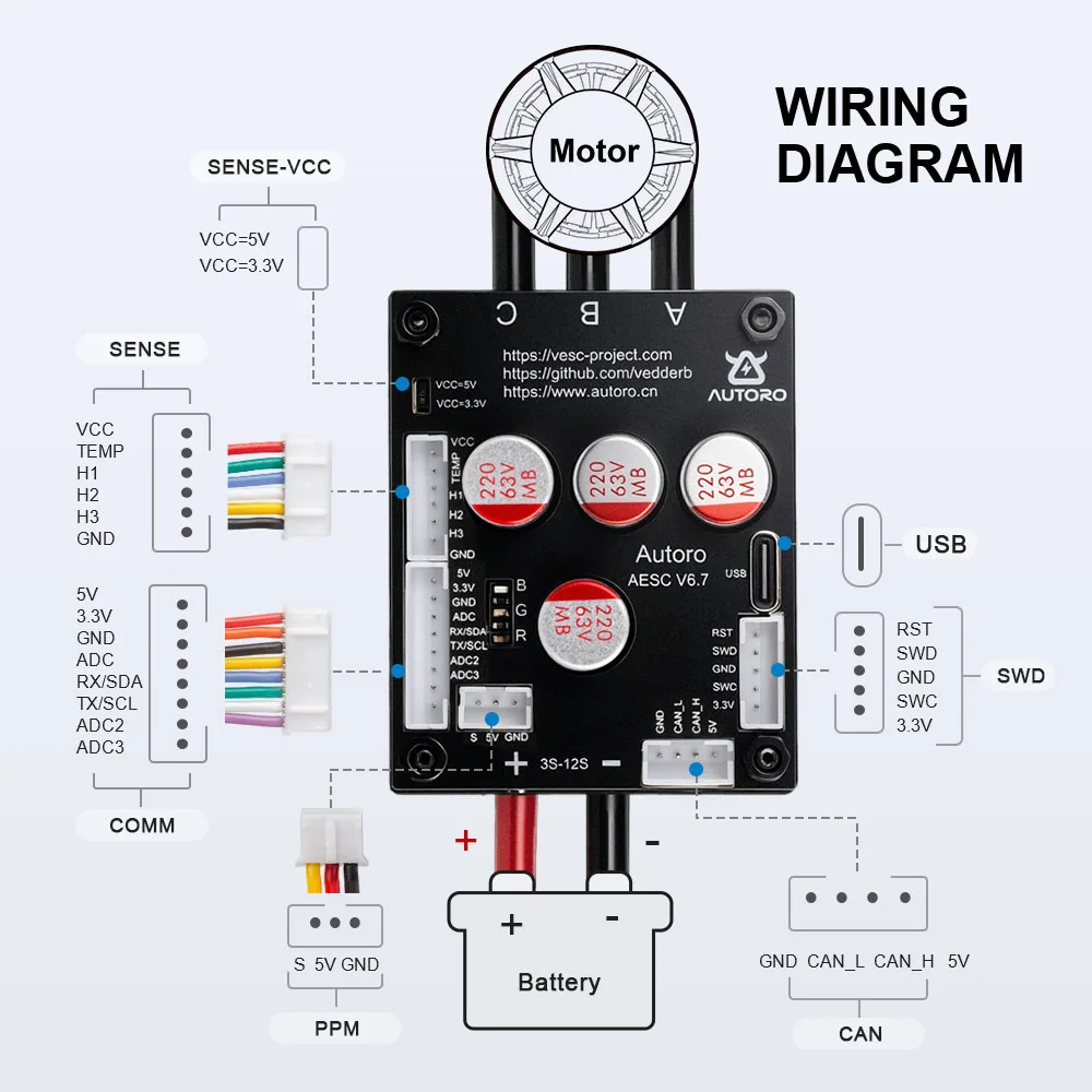 وحدة تحكم المحرك Autoro V6.7 BLDC FOC 12S 50A ESC تعتمد على وحدة تحكم في السرعة VESC 6 لتقوم بها بنفسك سكوتر لوح التزلج الكهربائي Ebike RC
