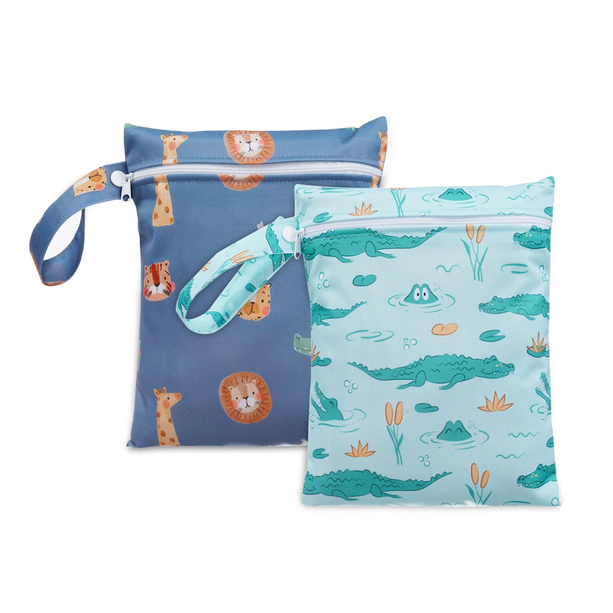 HappyFlute New Cute Prints 2PCS /Set 18*25CM Smooth Zipper Mini Pocket Multi-function Use Reusable&Washable Baby Travel  Wet Bag